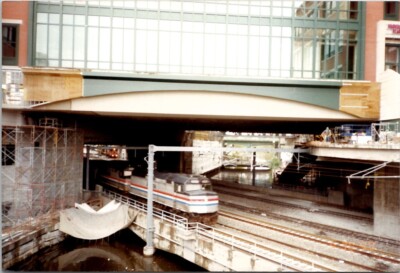 Amtrak Train Under Bridge Construction Rare Railroad Scene Vtg Postcard Spc17