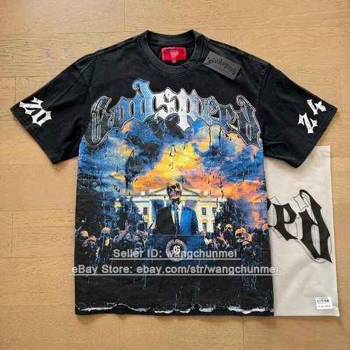 godspeed retro skull print t-shirt men streetwear tee distressed 1015 black NWT - Picture 36 of 52