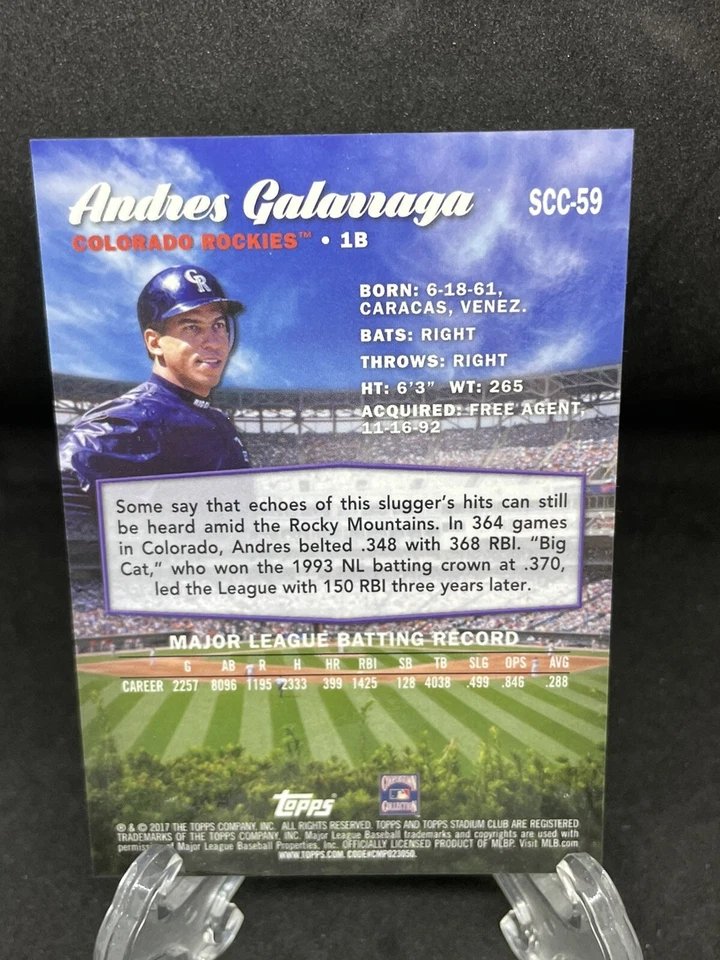2017 Stadium Club Chrome #SCC59 Andres Galarraga  - Image 2 of 2