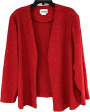 Vintage Womens Anthony Richards Made in USA Red Bling Open Jacket Size 26W