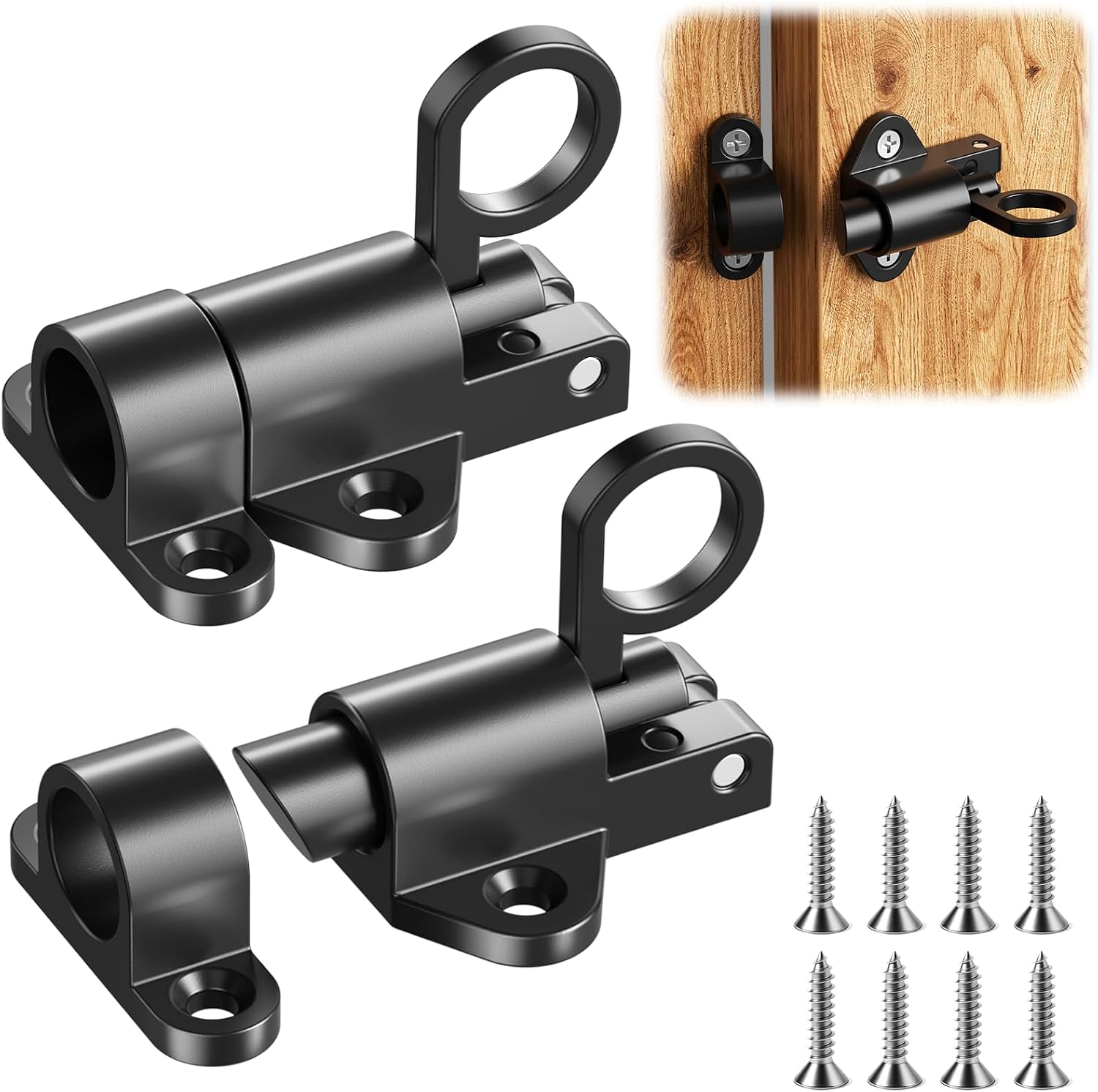 2 Pcs Door Bolt Spring Latch, Door Latch Black, Gate Bolts for Wooden Gates, Lat