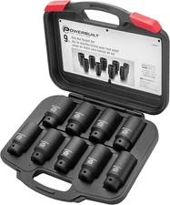 Powerbuilt 9 Piece Deluxe Axle Nut Socket Set, Tools for One Size, Black 