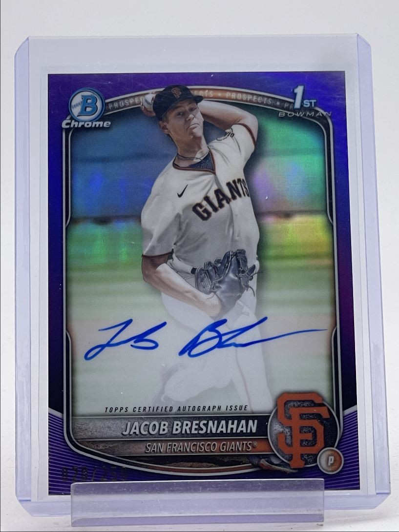 JACOB BRESNAHAN 2025 BOWMAN CHROME 1ST PURPLE GIANTS AUTO /250 Q5276