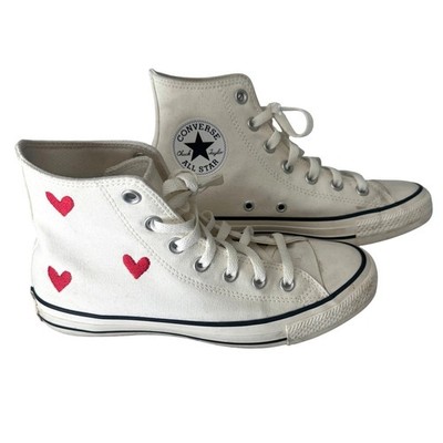 CONVERSE Chuck Taylor All Star High Top Sneakers White w/ Red Embroidered Hearts