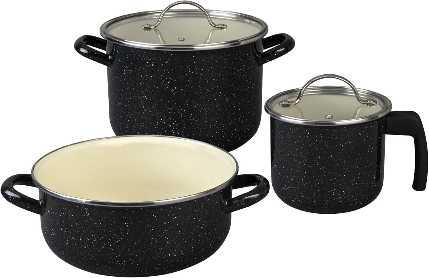 5-Piece Enameled Cookware Set, Black & Cream, Oven Safe 935°F