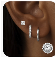 3 Paar Ohrringe Silber 925 Sterling Creolen Set Ohrstecker Damen Piercing Helix