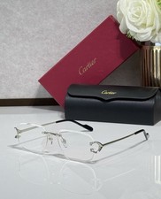 Cartier Rimless Metal Eyeglasses Frames Silver Solid Pattern w/ Cartier Case