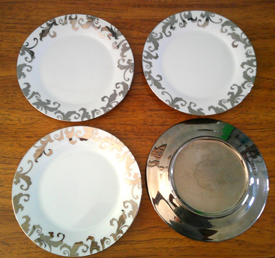 4 CIROA LUXE Fiori Salad Plates Silver Metallic