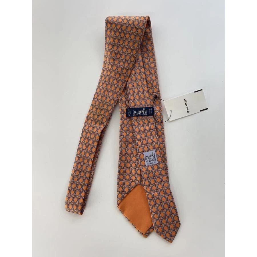 Gravata de pescoço HERMES vermelha laranja logotipo seda vendedor japonês N0212 40 feita na França - Imagem 2 de 4