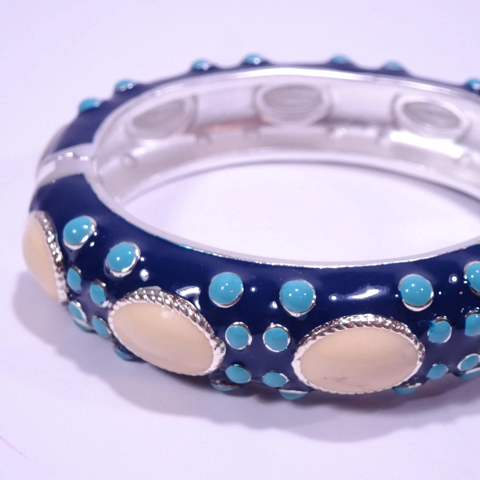 Bracelete feminino J.Crew vintage azul creme cabochão esmalte prata novo sem etiquetas 98 - Imagem 4 de 4