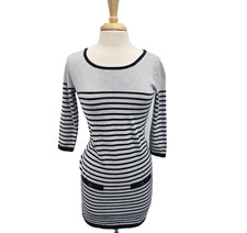 Banana Republic Womens XS Gray Black Striped Sweater Dress 3/4 Sleeve Workwear
