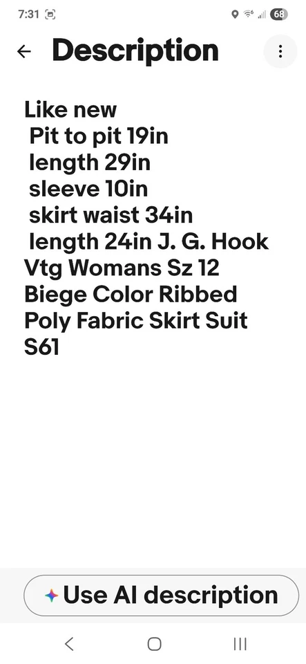 J. G. Hook 女士尺寸 12 Biege 彩色罗纹聚乙烯织物裙套装 S61 — 第 2/4 张图片