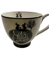 Portobello By Inspire Mug Live, Laugh, Love Black/White w/Bunny Bone China 16 oz