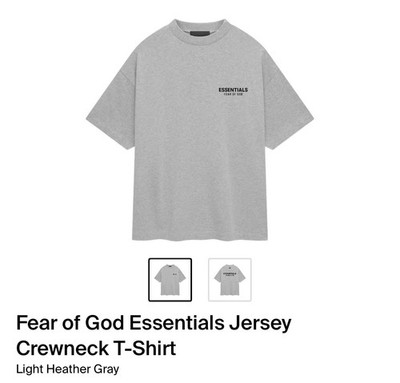 Fear of God Essentials Jersey Crewneck T-Shirt Light Heather Grey Size LARGE