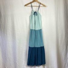 LOFT Beach Blue Gradient Halter Maxi Bohemian Dress Cross Strap Size Small