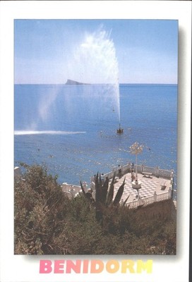 Vintage Benidorm Spanien Postkarte Castillo Geiser L'Illa Meer Brunnen Ansicht