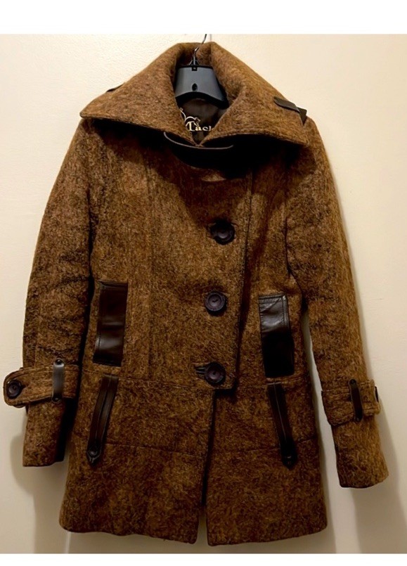 Mackage Brown Button Belted Collared Leather Trim… - image 1