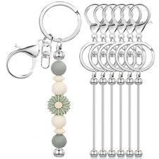 Sugiury 6 Pcs Beadable Keychain Bars Bulk for Beads DIY Blank Keychain Metal ...