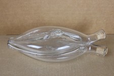 Antique Clear Blown Glass Gimmel Flask Double Chamber Bottle Leaf Motif Gemel