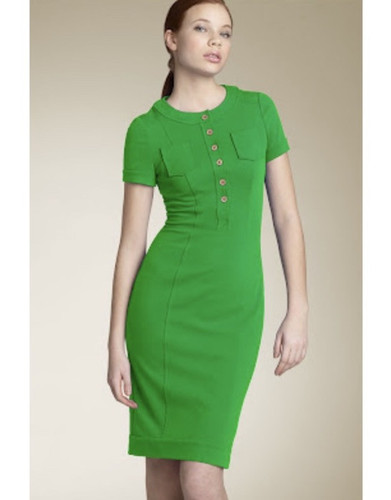 NWT Diane Von Furstenberg DVF Quincy Dress in Bud Green Button Placket Size 10