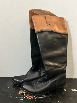 Corso Como Black And Brown Zip-up Tall Leather Boots Women Size 6.5M
