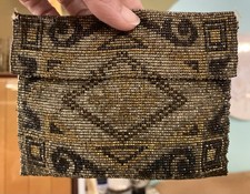 Stunning MCM Vintage Small Beaded Pouch Change Purse Clutch Gold Black