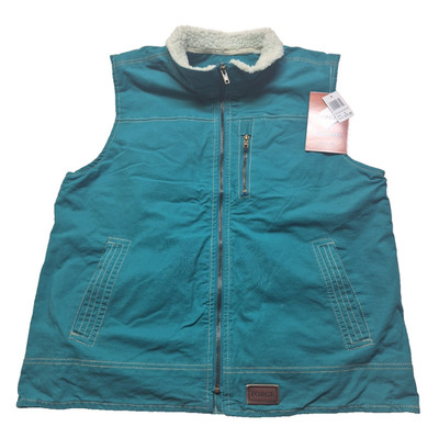 Forge Workwear Teal Padded Vest Size L Zip Up Gilet Sherpa Collar Plaid Lined