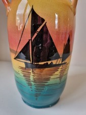 Vintage Watcombe Pottery 3 handled vase, Sunset Boats design