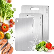 Best Cutting Board Set of 3 Stainless Steel Boards, Non Toxic, DoubleSided Food