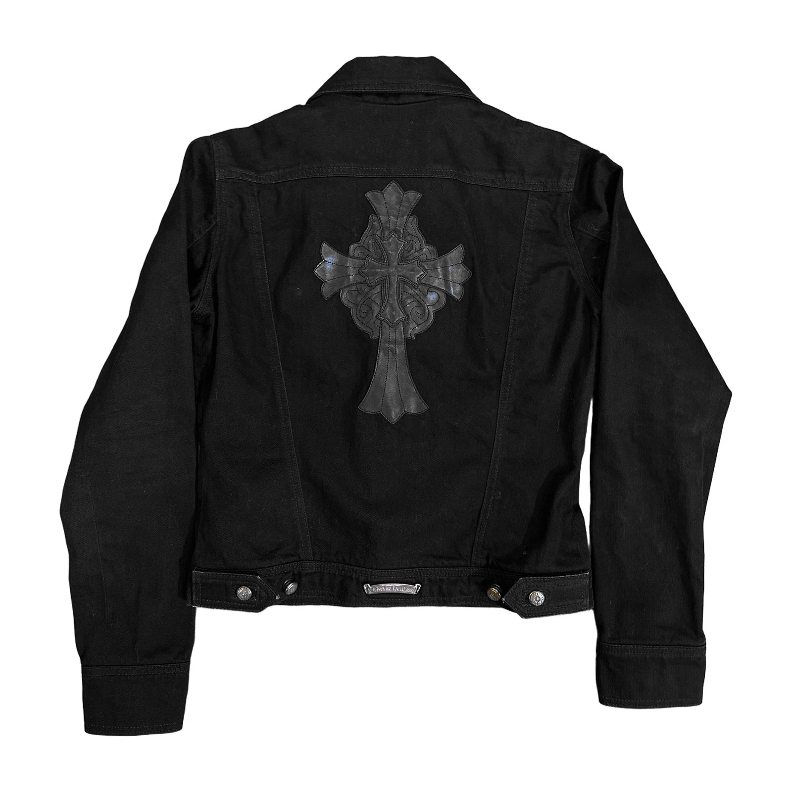 Chrome Hearts Black Denim Leather Cross Patch Trucker Jacket Size L image 1