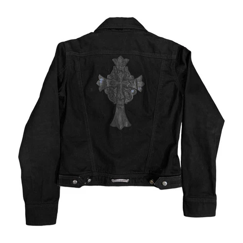 Chrome Hearts Black Denim Leather Cross Patch Trucker Jacket Size L - product listing photo