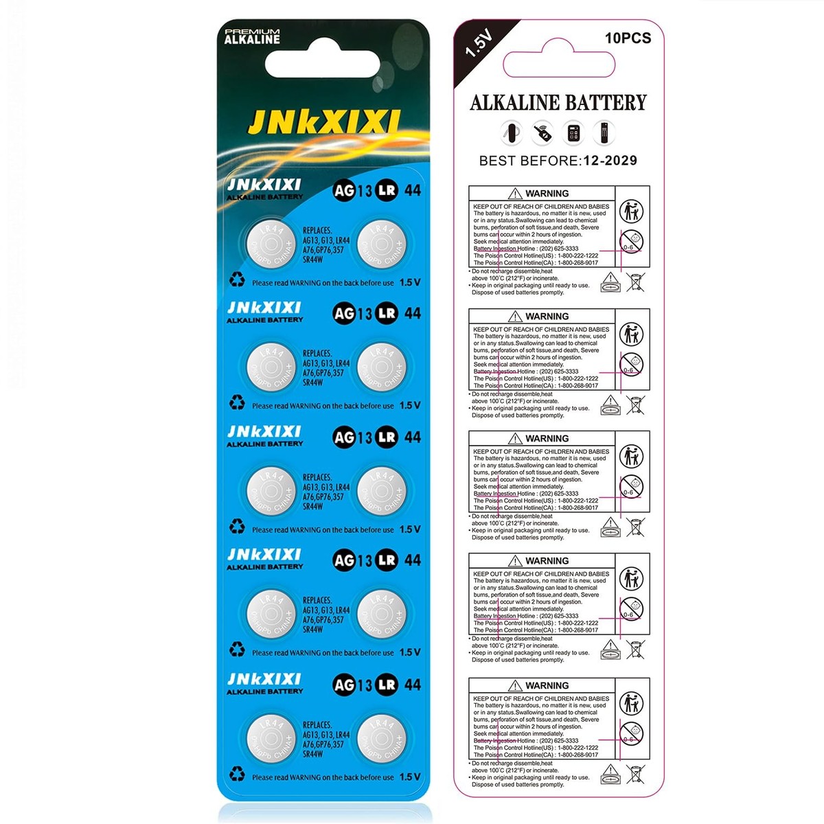 Lotto 50 Batterie A Bottone AG13 LR44 1.5V, Equivalenti A 357 SR44, Al Litio