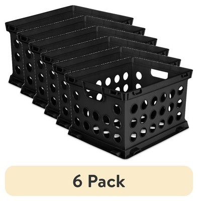 (6 pack) File Crate, Versatile Plastic Storage Bin with Through Handles