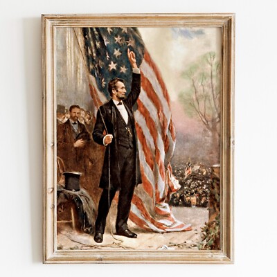 Abraham Lincoln American Flag Painting America History Wall Art Poster Print
