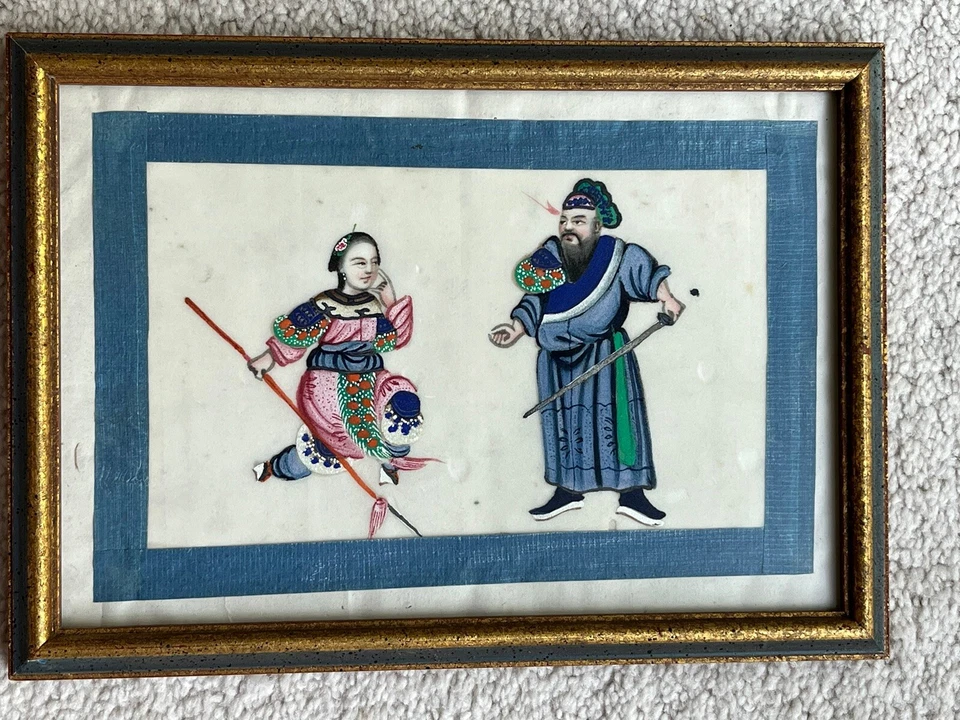 6 antiguos dibujos chinos a acuarela del siglo XIX en papel de arroz museo enmarcado de colección Foto 4 de 4