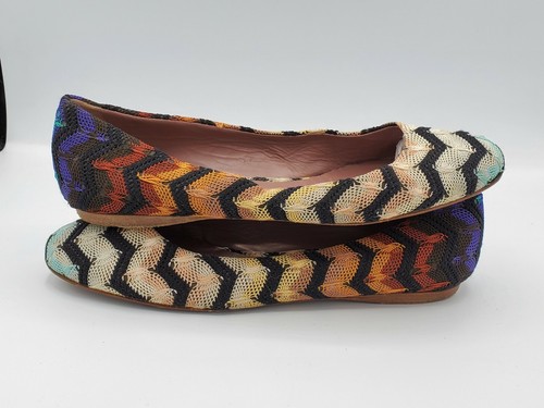 Missoni 35,5 US 5,5 Leder gefüttert mehrfarbig Chevron Stoff flache Ballerinas - Bild 8 von 10