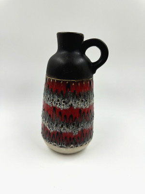 Carstens Keramik Vase 1534 - 20 Fat Lava Rot Weiß 60er 70er Vintage  20cm  9cm
