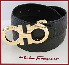 Salvatore Ferragamo Men's Black Leather Belt SZ 90-95-100-105 Gold Buckle