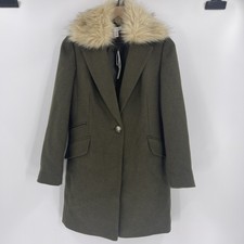 Toshop Monica Faux Fur Collar Coat Olive, Size 2
