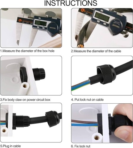 20pc PG13.5 Black Waterproof Nylon Black Cable Gland with Gasket and Lock Nut US - Picture 6 of 7