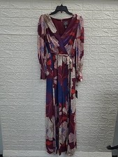New Adrianna Papell Floral Chiffon Surplice Gown Size 4 Burgundy Multi