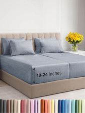 Cooling Extra Deep Split King Sheet Set - 7 Piece Luxury Bedding in Blue