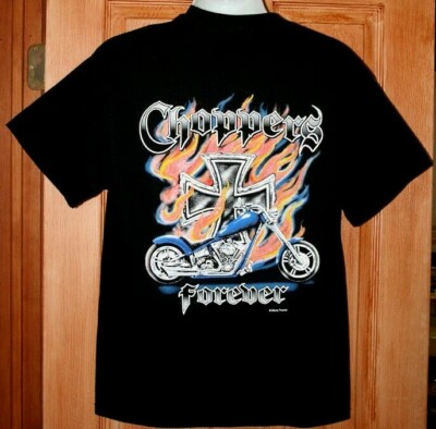 NEW VINTAGE 90's CHOPPERS FOREVER MOTORCYCLE T-SHIRT BLACK L