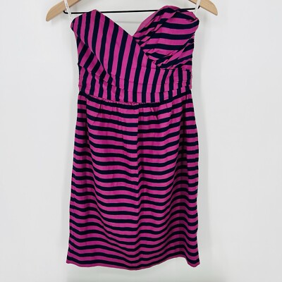 Corey Lynn Calter Pink and Navy Blue Striped Strapless Dress Size 4