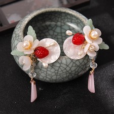2PCS Flower Hairpin Women Chinese Pearl Cute Tassel Hair Clips Vintage Headdress