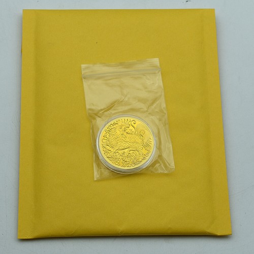 Moneda Unicornio Chapada en Oro Antiguo Animal Mítico Chino Kylin Medalla Conmemorativa - Imagen 11 de 12