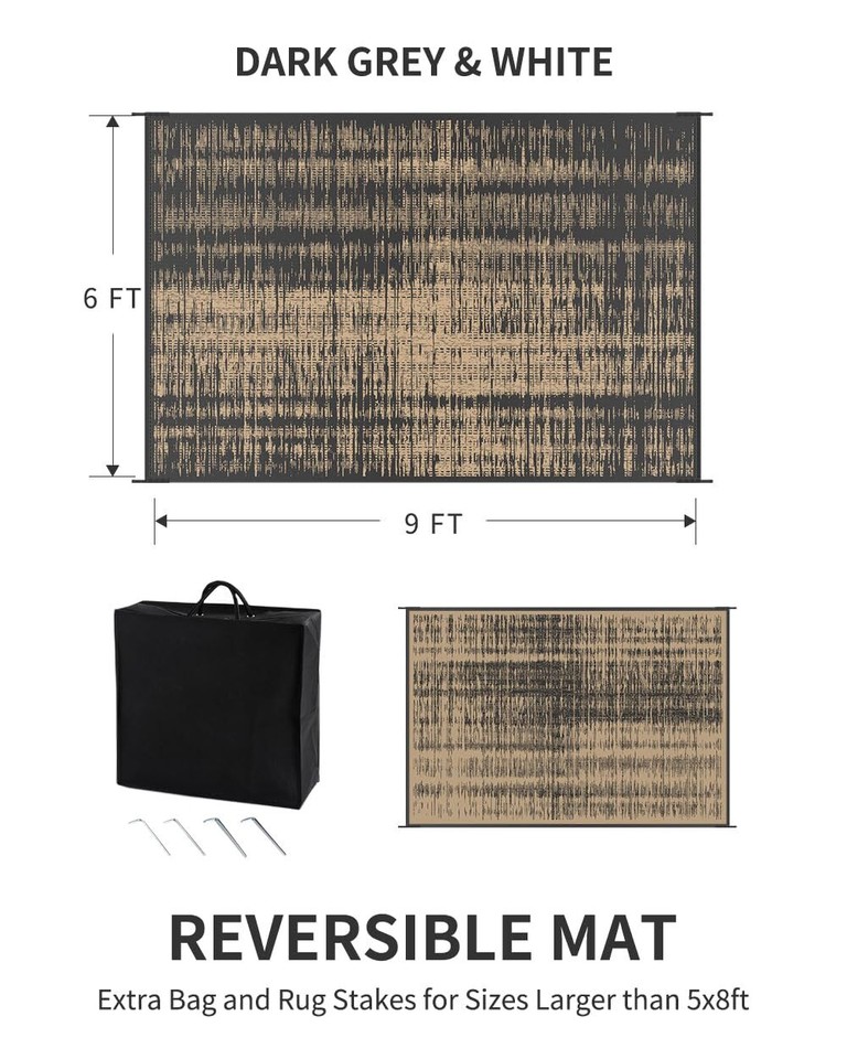 Outdoor Rug Waterproof 6x9 ft Outdoor Carpet Patio Rug Mat 6x9 FT Black