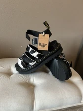 DR. MARTENS BLAIRE COW FUR PRINT FISHERMAN GLADIATOR LEATHER SANDALS WOMEN sz 7