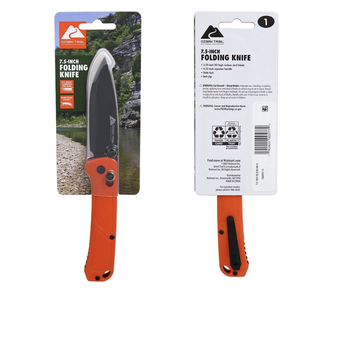 Ozark Trail 7.5 inch D2 High Carbon Steel Blade Slide Lock Folding