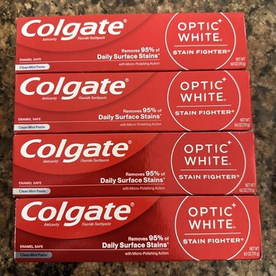 4 Colgate Optic White Stain Fighter Clean Mint Paste Toothpaste, 6 oz , Ex 6/27+